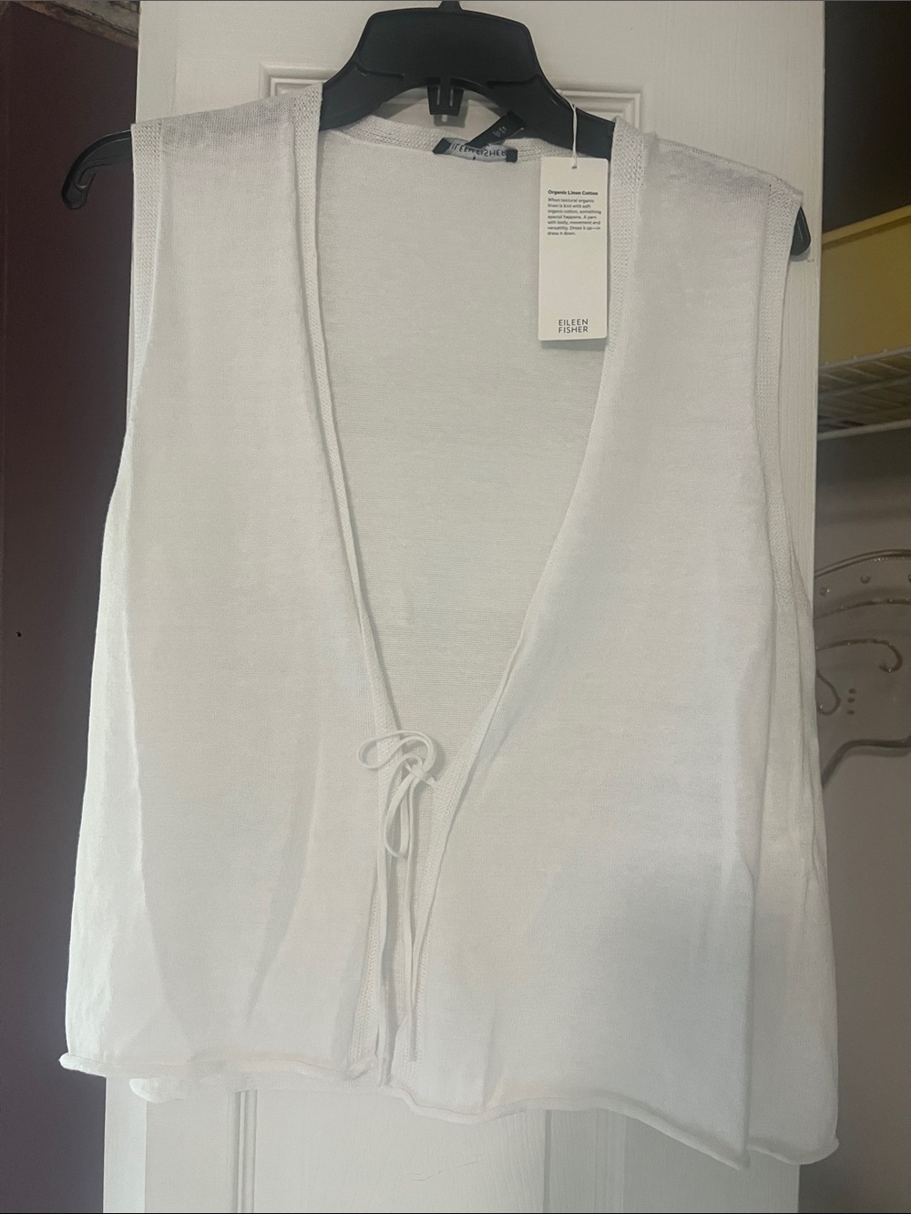 Eileen Fisher White Knit Sleeveless Tie-Front Vest
